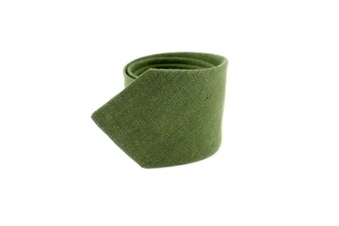 Olive green linen groomsmen neckties for weddings