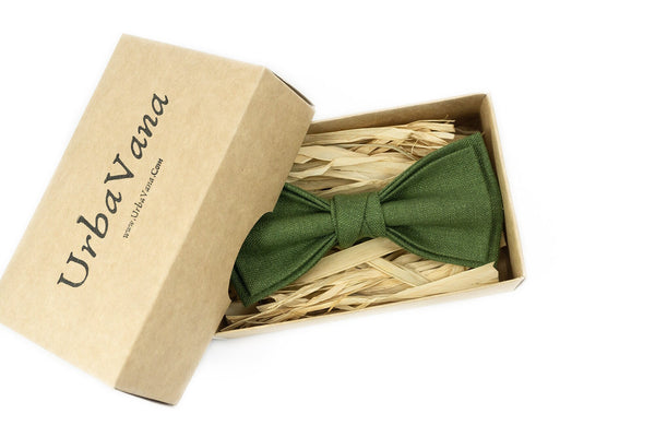 Olive green pre-tied groomsmen bow ties for rustic wedding ideas