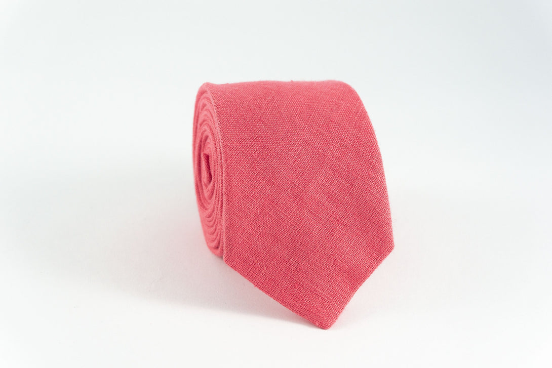 Coral color pocket square or handkerchief for men available with matching bow tie or necktie for man - made from eco-friendly linen