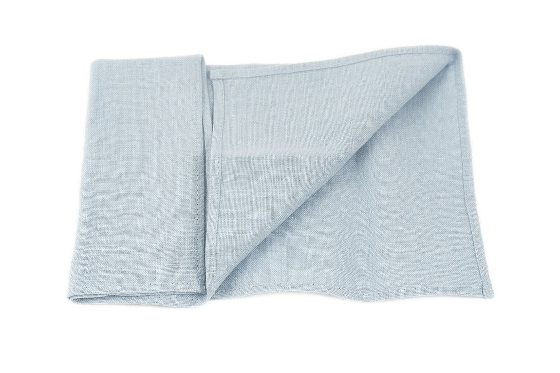 Dusty blue linen wedding necktie for groomsmen gift - matching pocket square