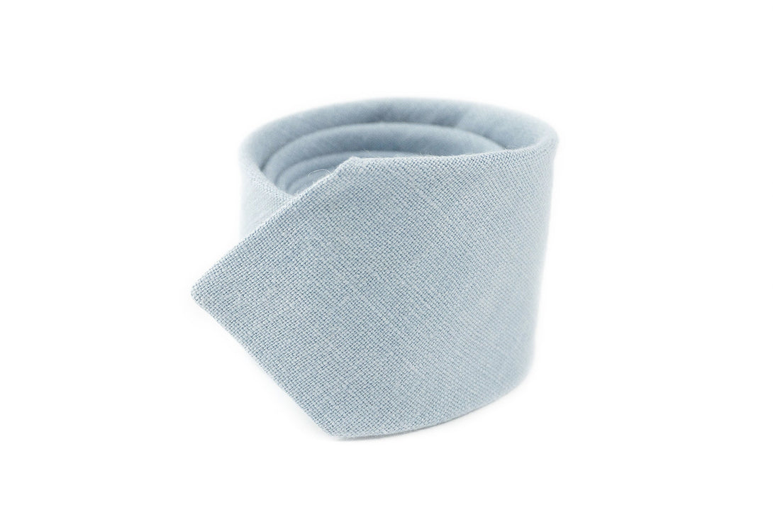 Dusty blue linen mens wedding bow ties for groomsmen gift