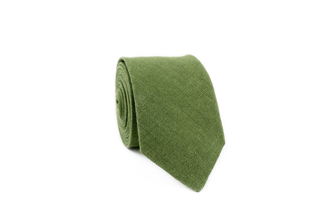 Olive green linen groomsmen neckties for weddings