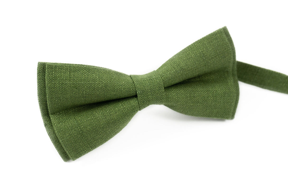 Olive green linen bow ties for weddings