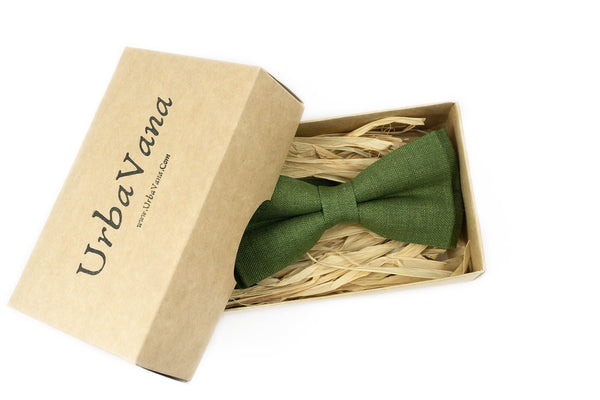 Olive green linen bow ties for weddings