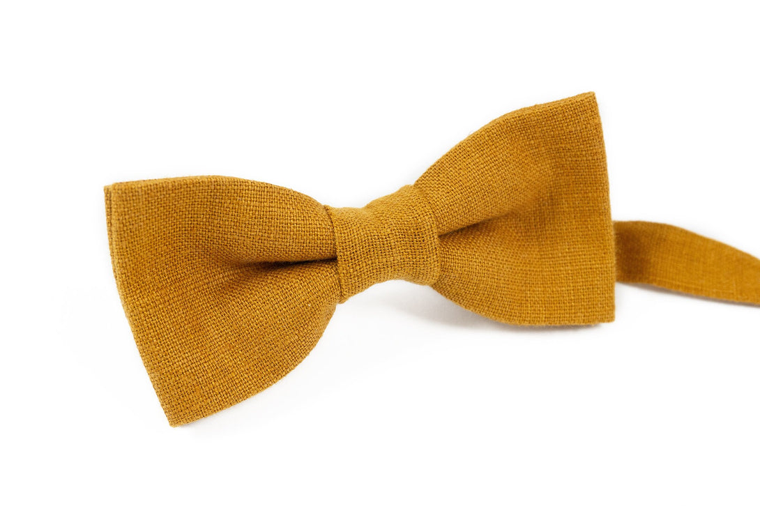 Mustard mens wedding bow ties for weddings - linen best mens ties