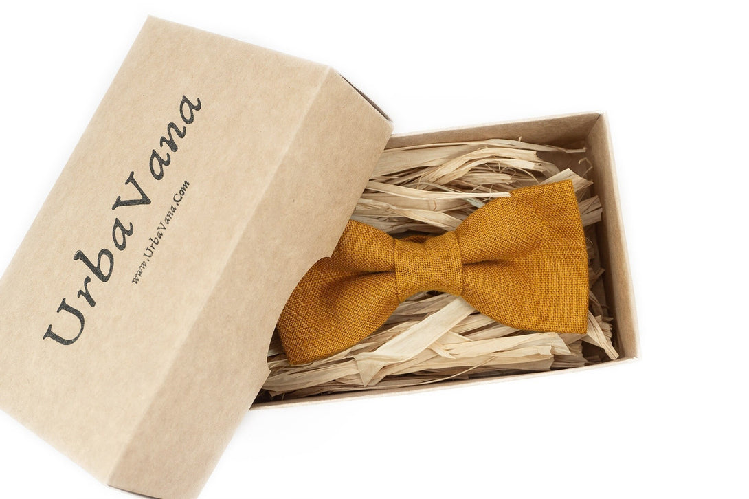 Mustard mens wedding bow ties for weddings - linen best mens ties