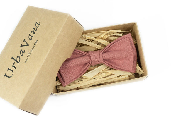 Dark Dusty Rose linen wedding bow tie - bow ties for men