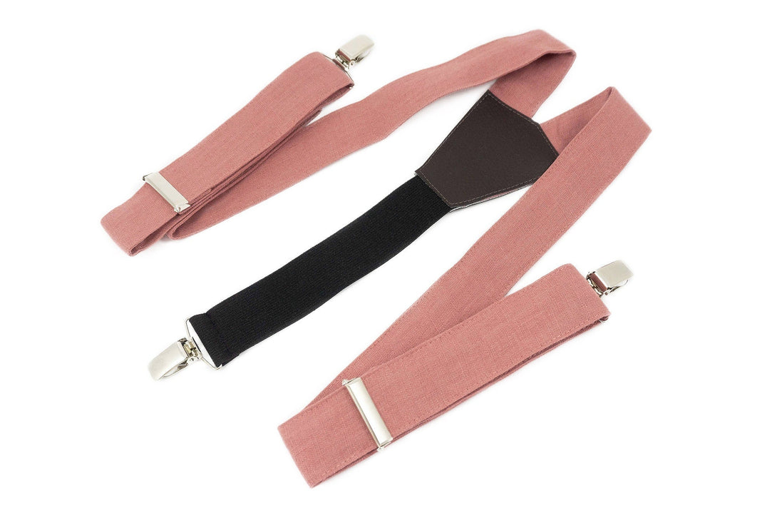 Dark Dusty Rose color linen suspenders for men and kids