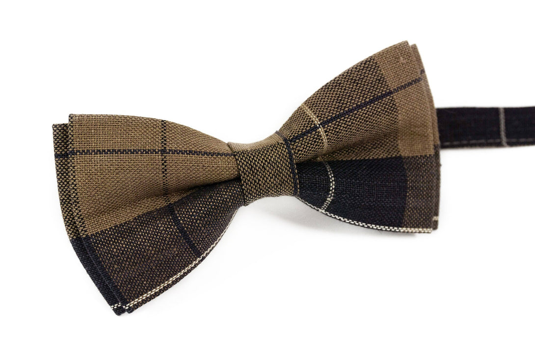 Brown black checkered pre-tied bow ties for men