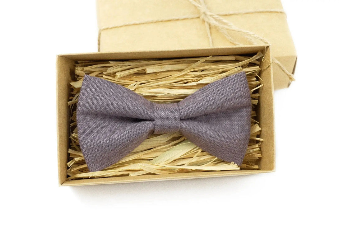 Dusty purple pre-tied linen bow ties for men and boys / Unique anniversary gift for husband or boyfriend