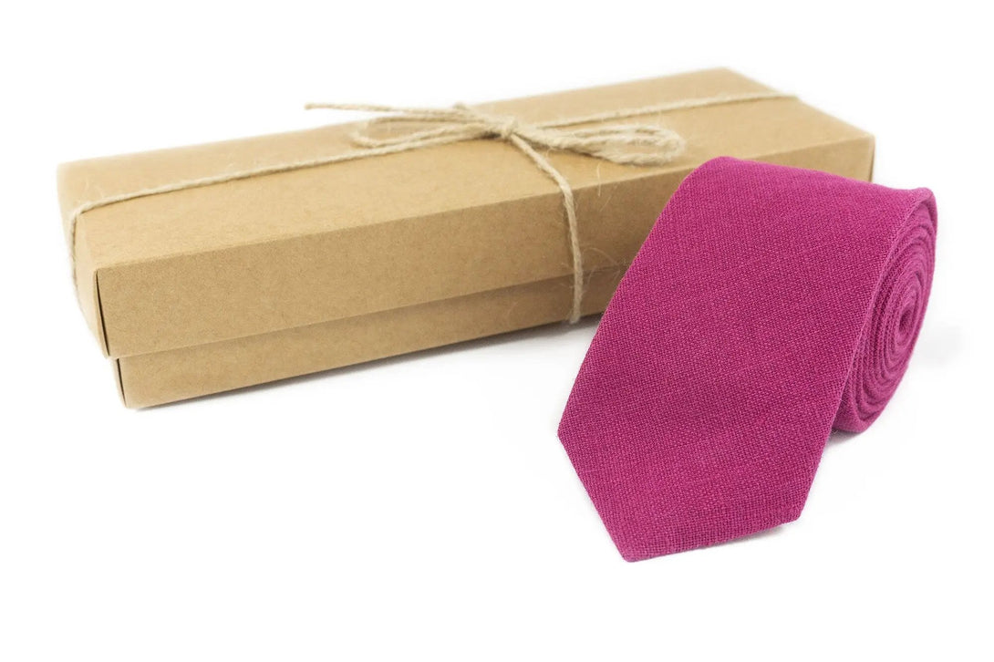 Cyclamen Pink color linen ties for men and baby boys / Wedding tie for groomsmen