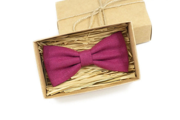 Cyclamen Pink linen bow ties for man and toddler boys / Wedding necktie for usher and groomsmen