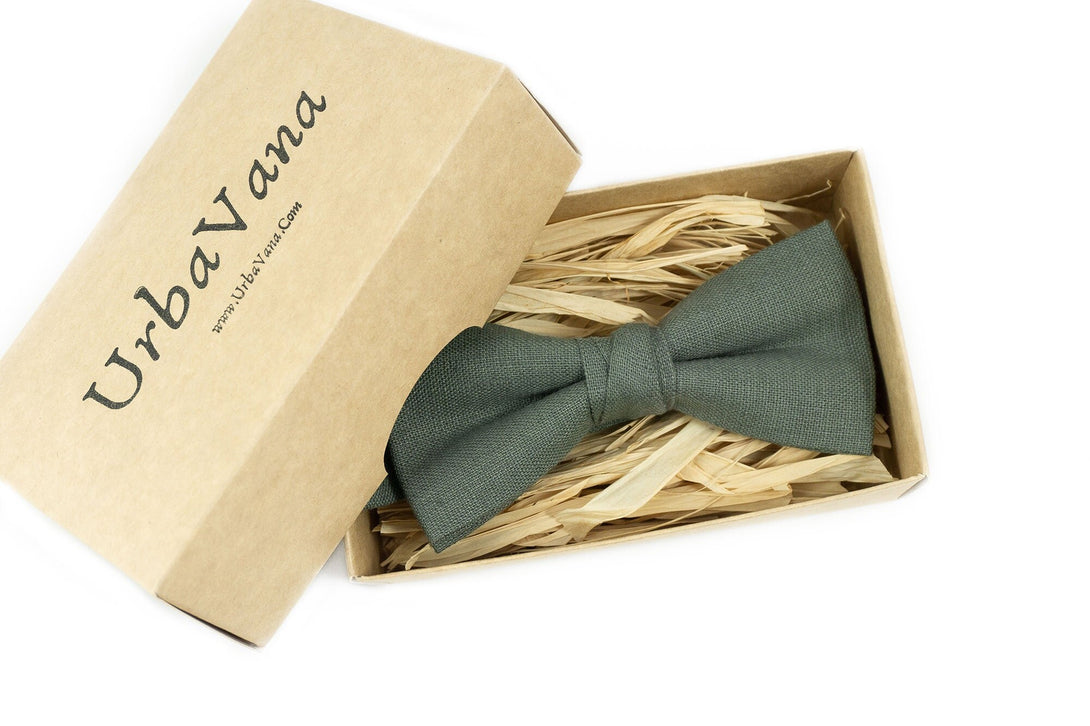 Dark Dusty Sage green pre-tied linen bow ties for men