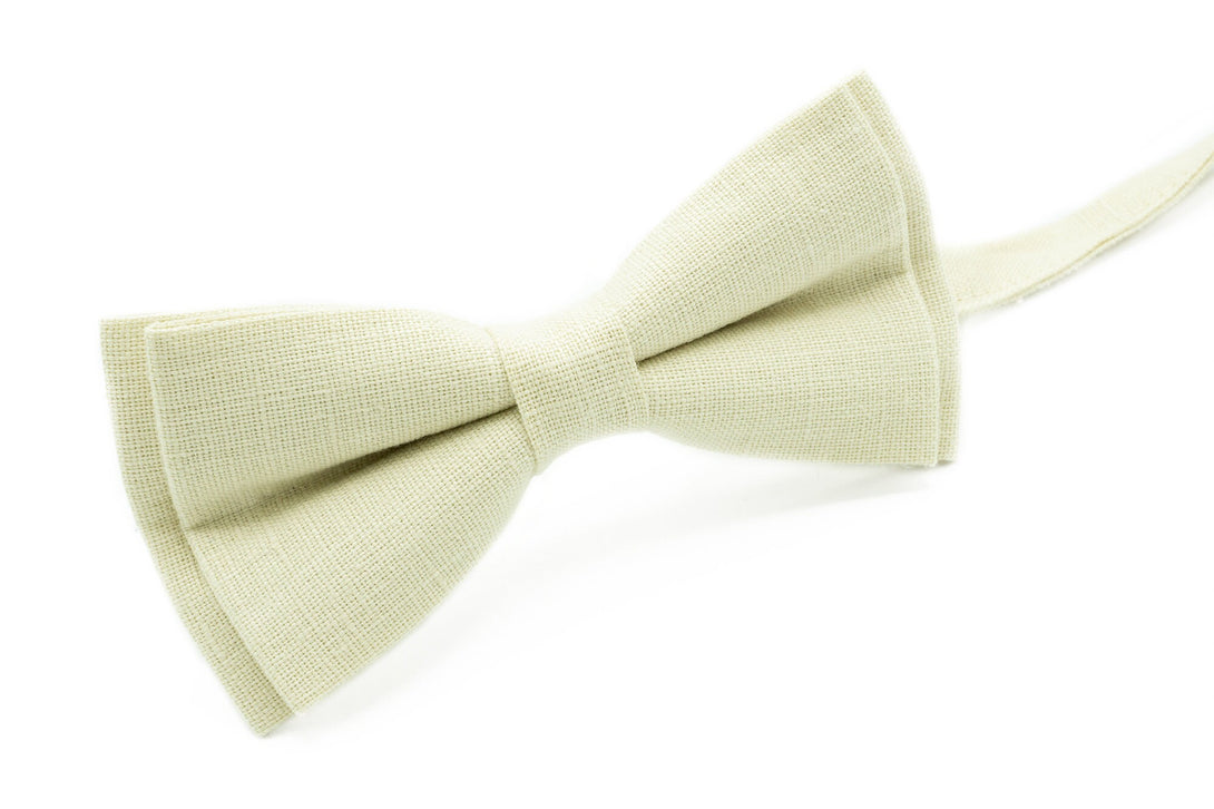 Beige classic pre-tied wedding bow ties made from eco-friendly linen