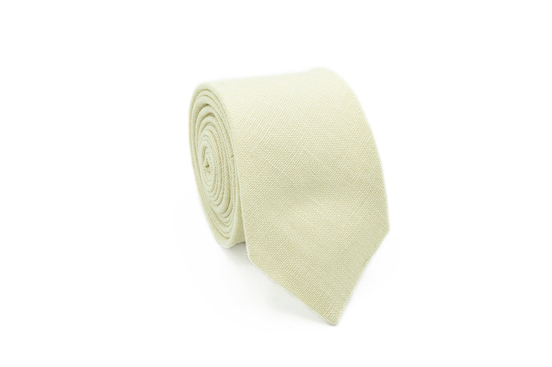 Beige classic pre-tied wedding bow ties made from eco-friendly linen