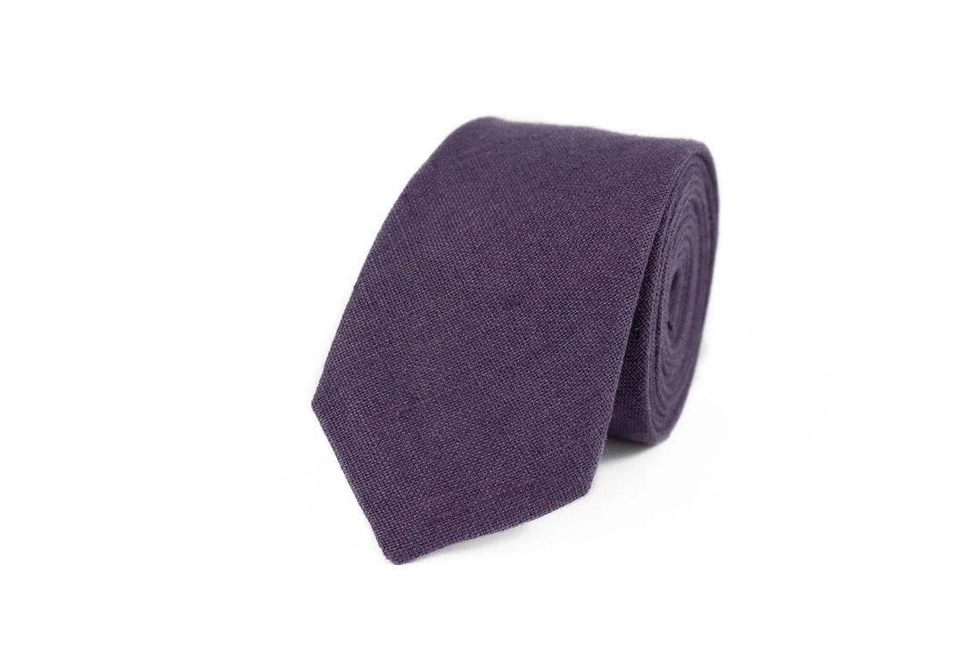 Dark purple pre-tied groomsmen tie for weddings / Daddy and son linen bow ties for fathers day gift