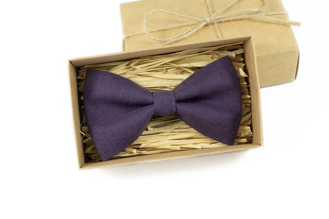 Dark purple linen men's bow tie as unique birthday gift for men or fathers day gift / Necktie for man