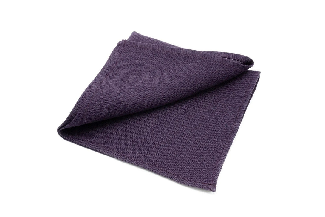 Dark Purple color linen pocket square / handkerchief available with skinny slim or standard groomsmen neckties for weddings or formal event