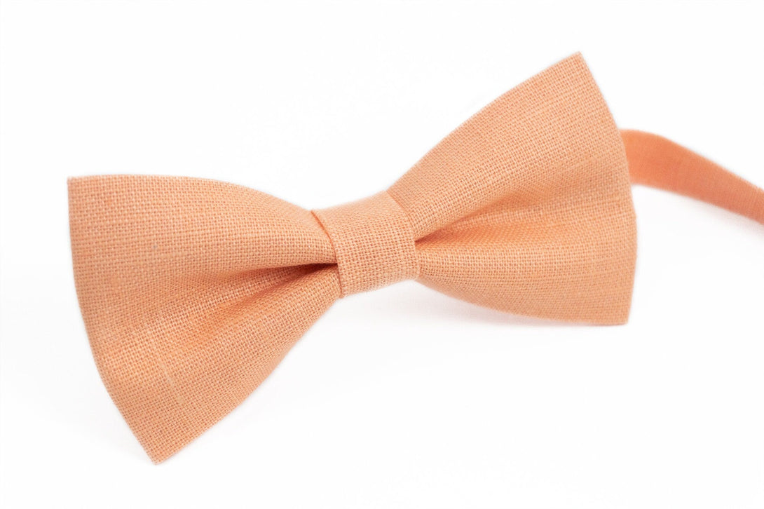 Peach color pre-tied classic best men ties for wedding / Linen skinny or slim necktie for groomsmen