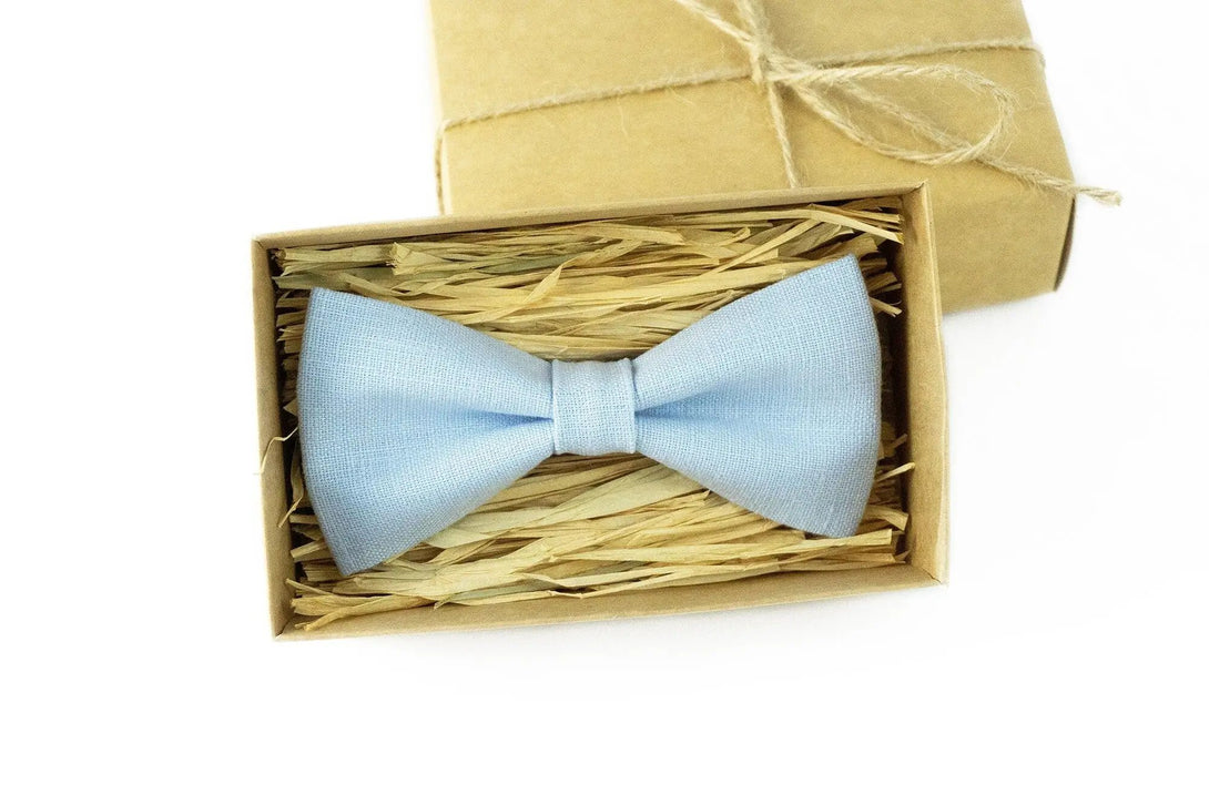 Ice blue linen pre-tied men's wedding bow ties and neckties / Classic daddy and son bow ties for fathers day gift