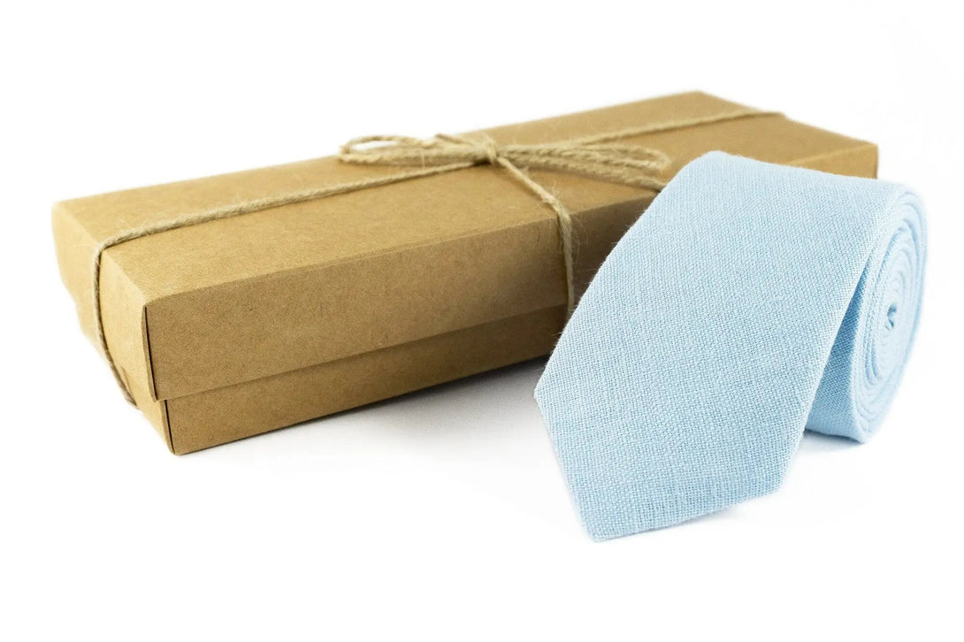 Ice blue linen pre-tied ties for men and kids / Men's skinny and slim neckties available with matching handkerchief