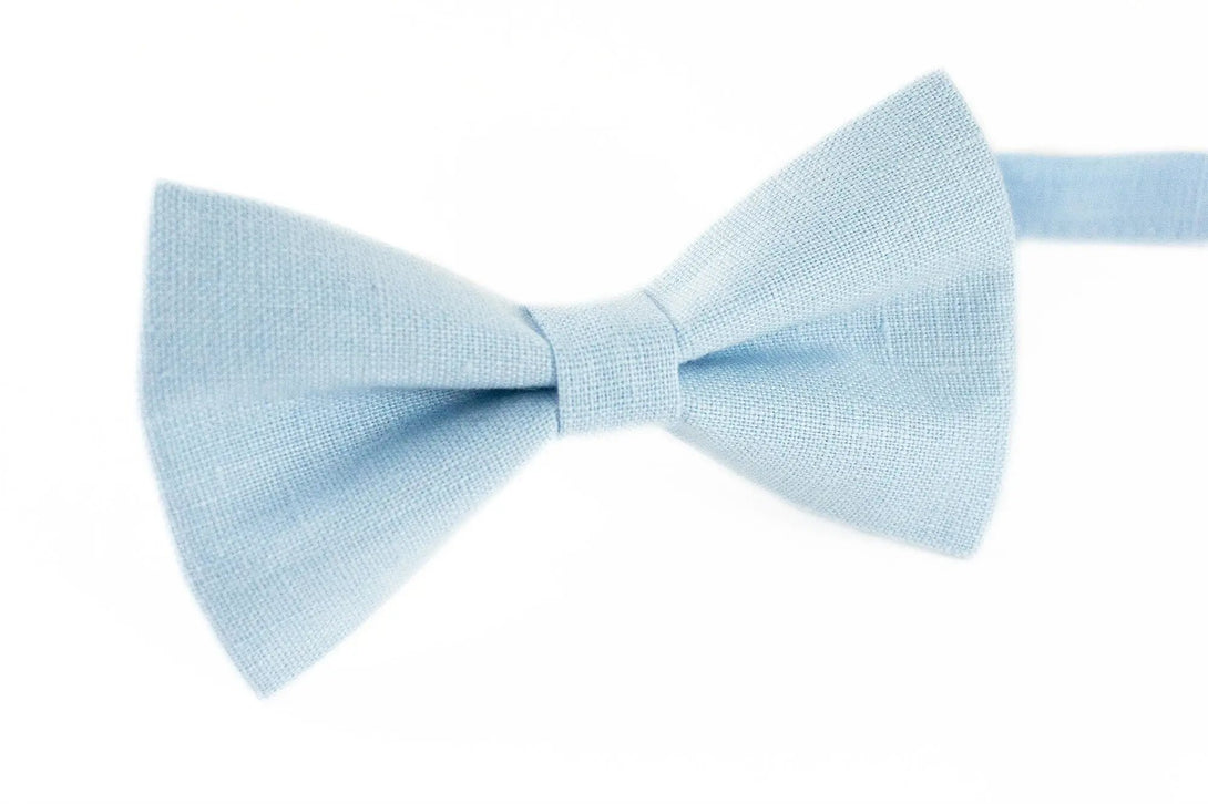 Ice blue linen pre-tied groomsman and ring bearer bow ties for wedding gift / Anniversary gift for husband