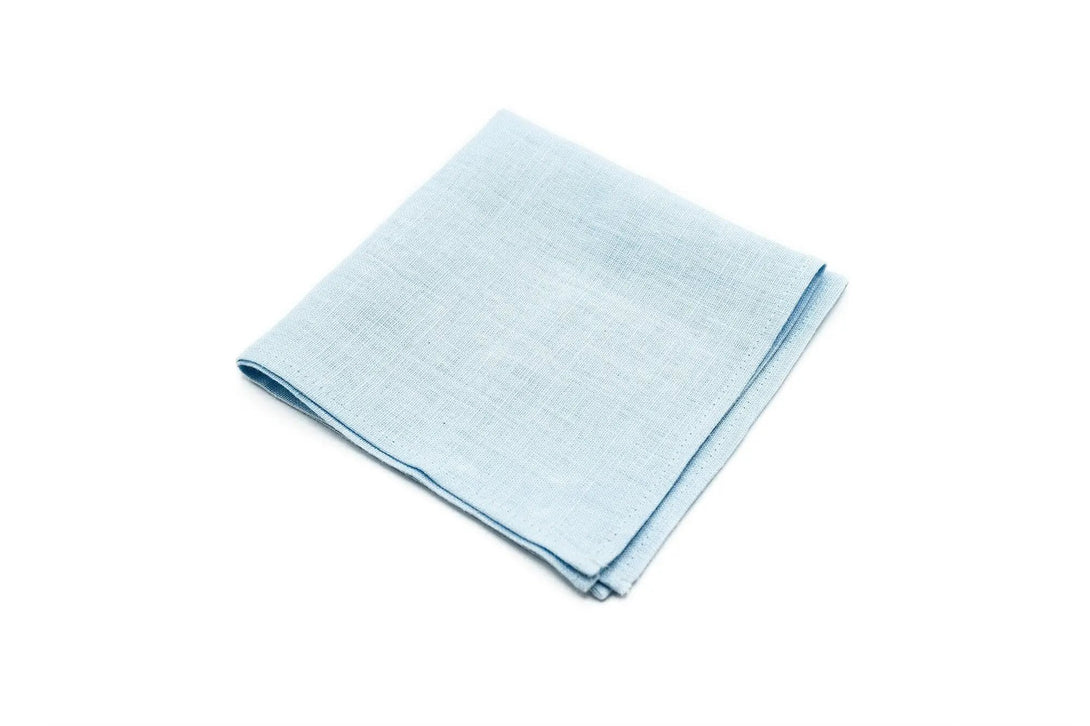 Light blue linen pocket square / handkerchief available with matching groomsmen necktie for wedding