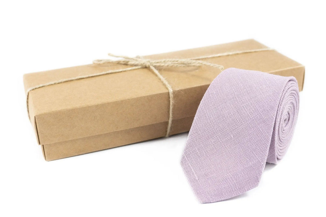 Pale purple color linen skinny slim or standard necktie for man / Groomsmen tie