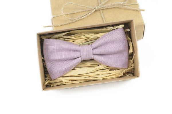 Pale purple pre-tied linen butterfly men's bow tie for weddings / Groomsmen proposal gift ideas