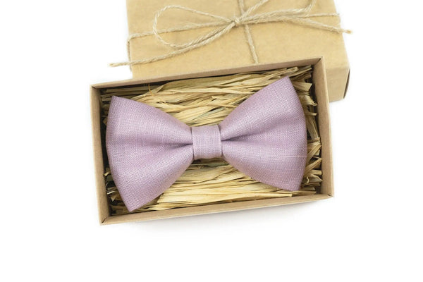 Pale purple color linen wedding bow ties for groomsmen and groom / Ring bearer bow ties