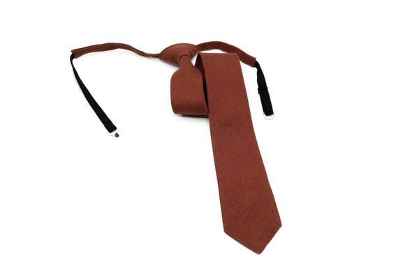 Rust Color Pre - Tied men's linen necktie for weddings available with matching pocket square / Pre - Tied Boy's Terracotta Rust necktie