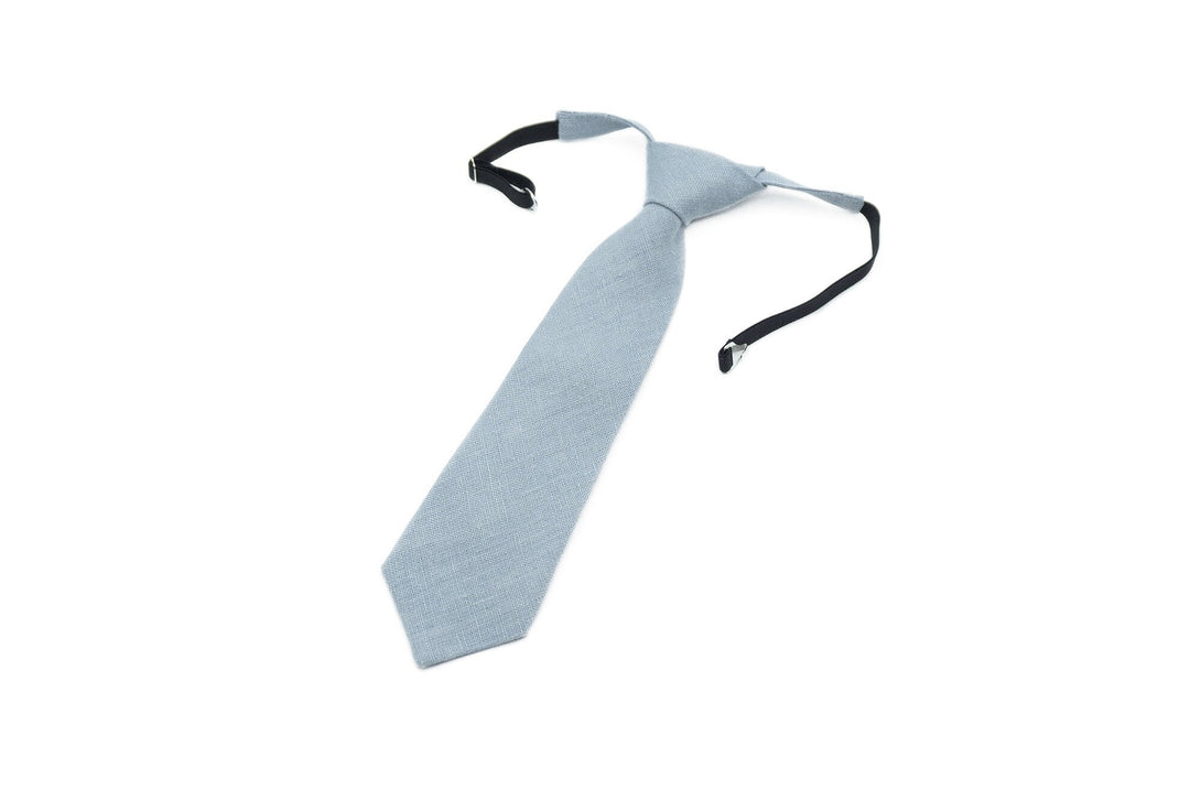 Dusty Blue Pre - Tied linen skinny wedding necktie for men available with matching pocket square / Pre - Tied Boy's Dusty Blue necktie