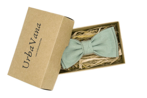 Dusty Light Sage Green groomsmen bow ties for weddings / Pre-tied Dusty sage linen bow ties for men and baby boys