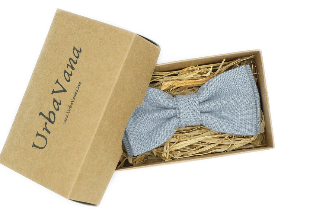 Dusty Blue linen bow tie for your weddings and groomsmen gift available with matching pocket square / Dusty blue neckties for man