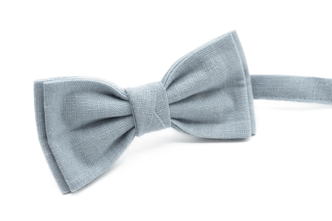 Dusty Blue color linen Butterfly bow tie available with matching pocket square / Dusty Blue wedding necktie for groomsmen proposal gift