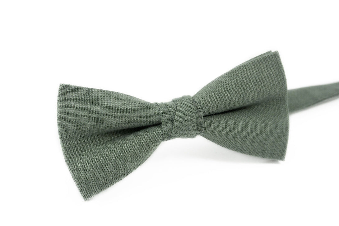 Dark Dusty Sage green pre-tied linen bow ties for men