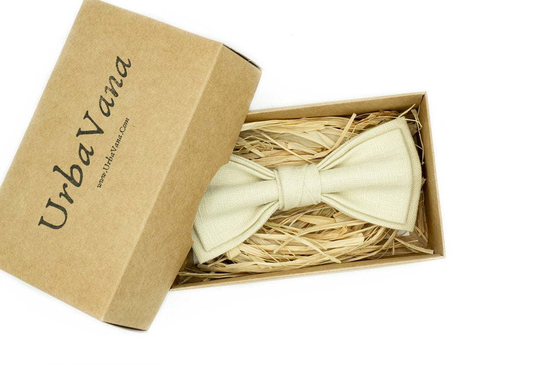 Beige color linen bow ties for men