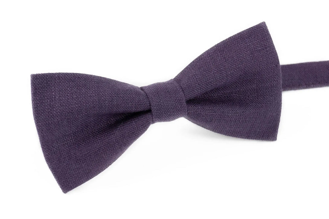 Dark purple pre-tied groomsmen tie for weddings / Daddy and son linen bow ties for fathers day gift