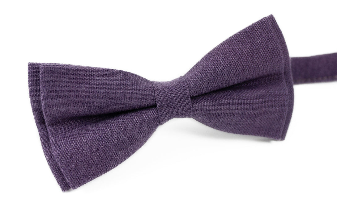 Purple color linen mens pre tied bow ties