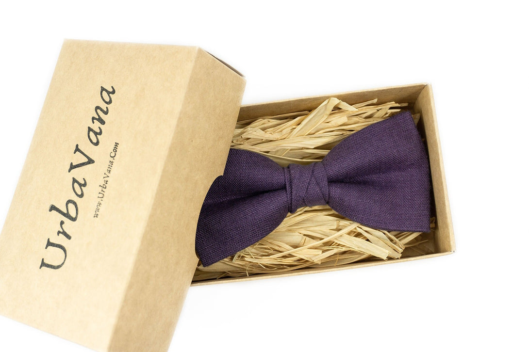 Purple handmade pre-tied linen bow ties