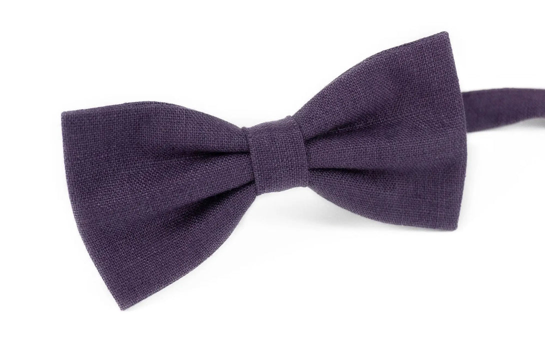 Dark purple linen butterfly bow ties for men / Wedding bow tie and necktie for groomsmen