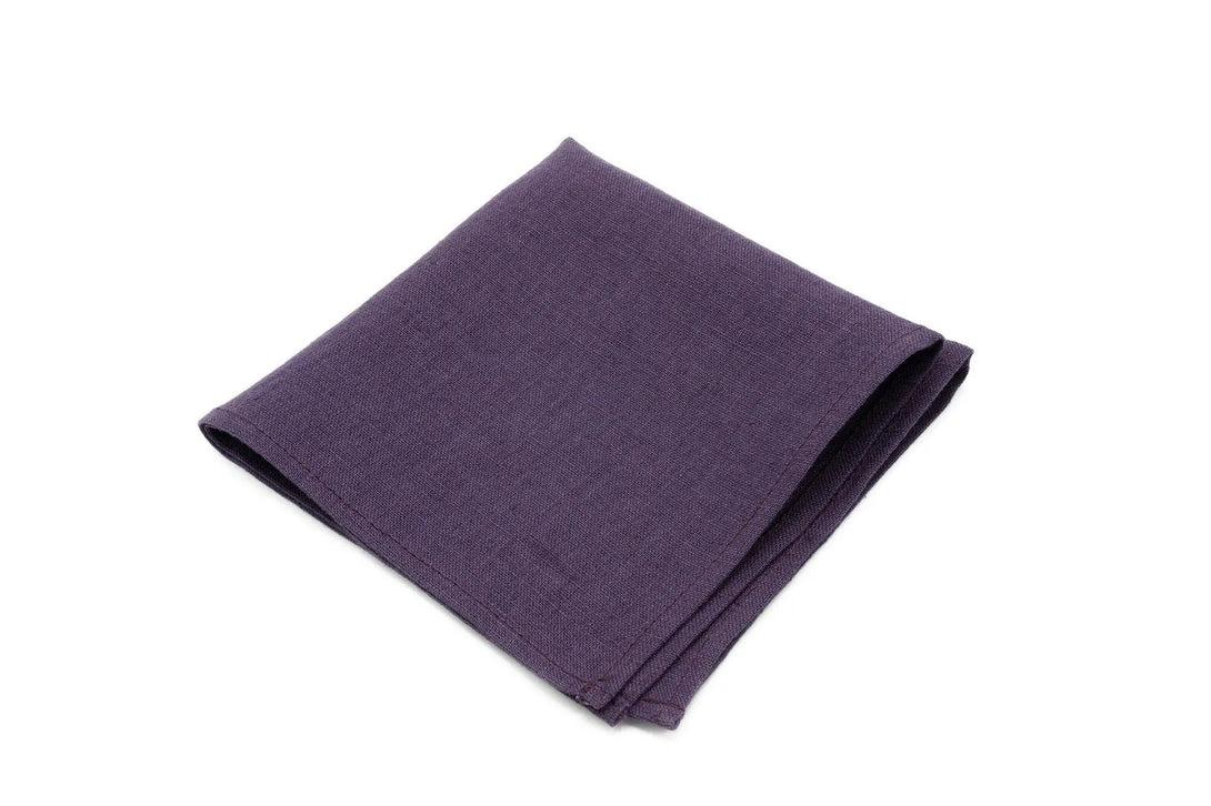 Dark Purple color linen pocket square / handkerchief available with skinny slim or standard groomsmen neckties for weddings or formal event