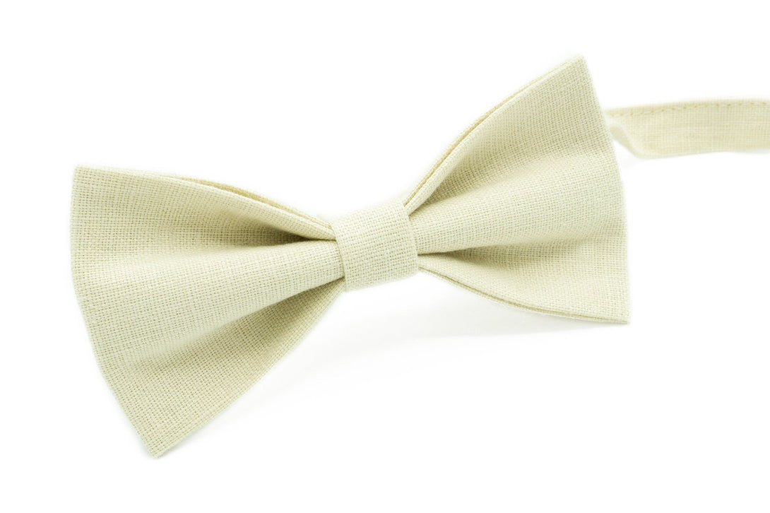 Sand color linen wedding bow tie for groomsmen proposal gift / Necktie for man available with matching pocket square or suspenders