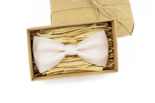 Light Blush Peach linen bow tie and necktie for man available with matching pocket square / Unique father of the bride gift