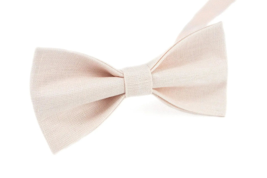 Light Blush Peach linen ties for men and baby boys bow ties / Unique wedding tie for groomsmen available with matching pocket square