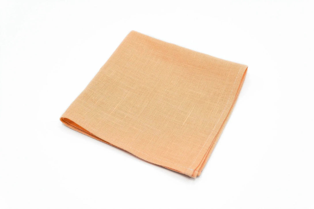 Peach color linen pocket square / handkerchief available with matching wedding necktie for groomsmen and groom / Gift for men