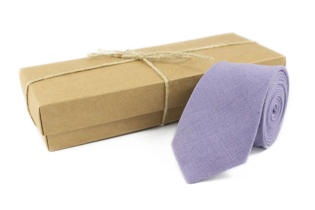 Lavender color linen wedding necktie for groomsmen gift / Linen gift for man