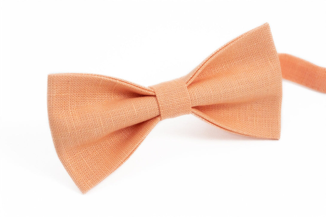 Peach color pre-tied linen bow ties for men and toddler boys / Handmade anniversary gift for husband or boyfriend