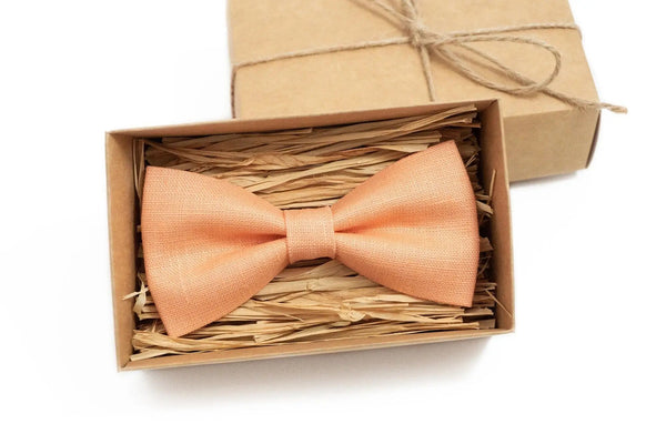 Peach color pre-tied classic best men ties for wedding / Linen skinny or slim necktie for groomsmen