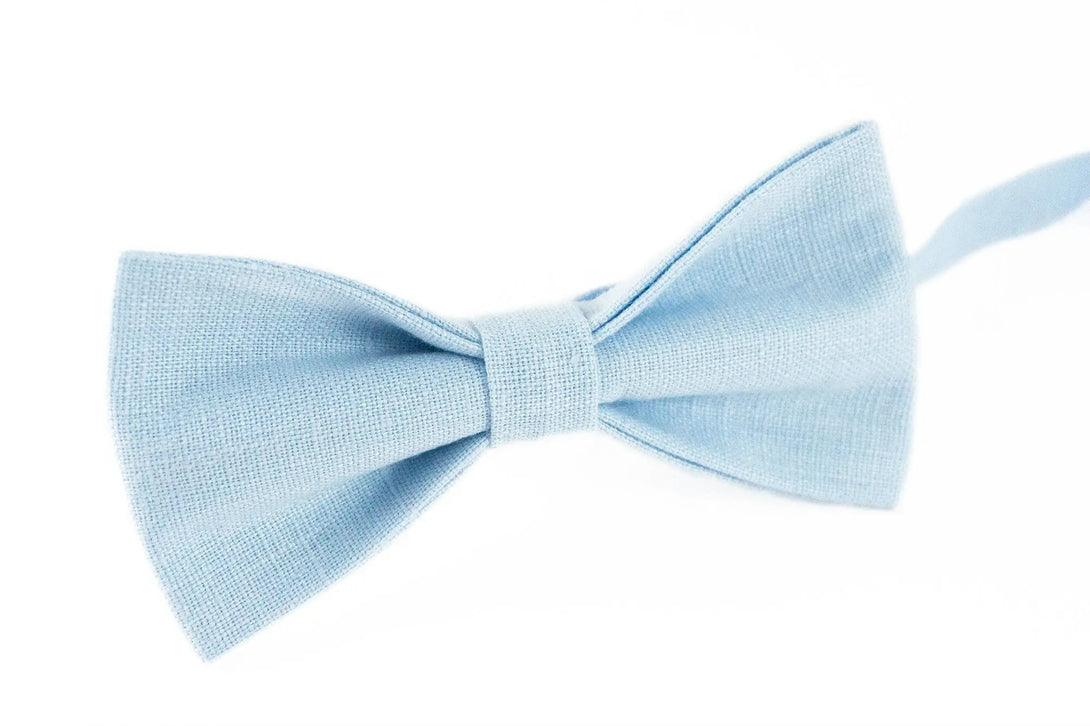 Ice blue linen pre-tied ties for men and kids / Men's skinny and slim neckties available with matching handkerchief